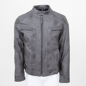 Calvin Klein Mottled Grey Faux Leather Moto Jacket